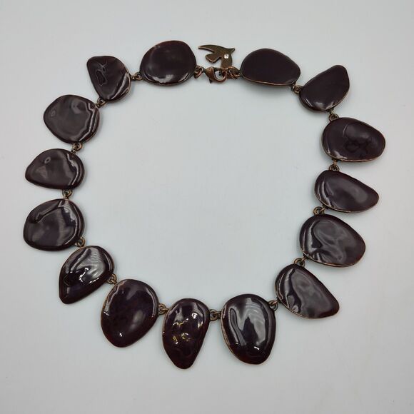 Cecile Jeanne Paris Burgundy Plum Color Enamel Panel Statement Necklace Rare - Picture 2 of 15